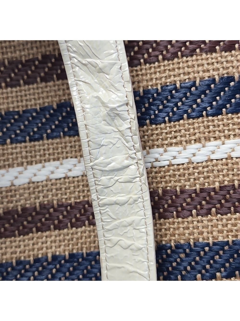 70s Canvas & Leather Turn Lock Satchel Crossbody Handbag Striped Neutral Boho - Picture 11 of 11